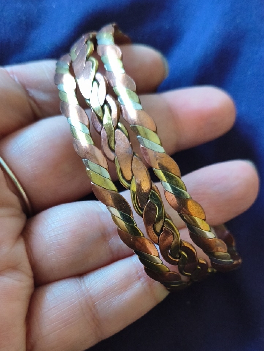 Beautiful Vintage Made In Mexico Copper,Brass, And Silver Flexible Cuff. Unisex